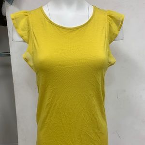Italian Brand Jersey Top with Ruffle, Mustard